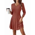 thumbnail image 2 of Women Long Sleeve Ribbed Knit Short Dresses Fall Winter V Neck Casual Swing A Line Sweater Dress, 2 of 7