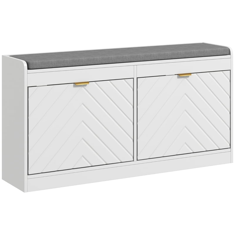 HOQBN Narrow Storage Bench, Upholstered Entryway Bench, Shoe Rack Bench with 2 Flip Drawers and 2 Vents, Holds 8 Pairs of Shoes