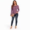 thumbnail image 4 of Women's Long Sleeve Ribbed Knit Tops Crew Neck Lace Crochet Casual Tunic Shirts for Fall Daily Work Wear, 4 of 7
