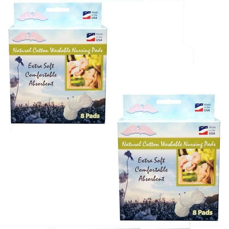 NuAngel All-Natural Cotton Washable Nursing Pads, White, 16ct
