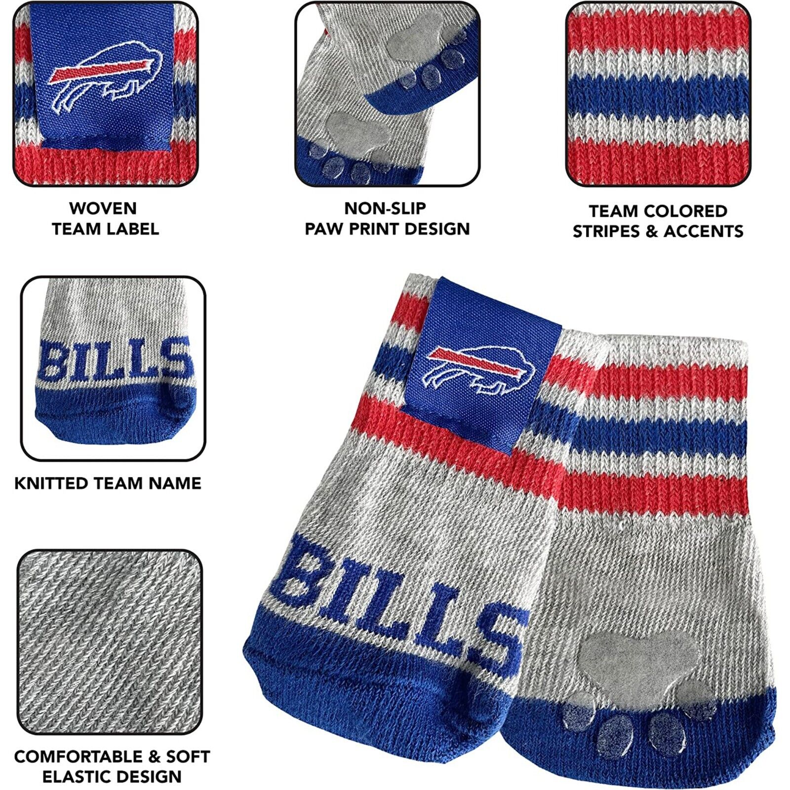 NFL Anti Slip Dog Socks with Elastic Ribbed Top Indoor/Outdoor Paw Protection