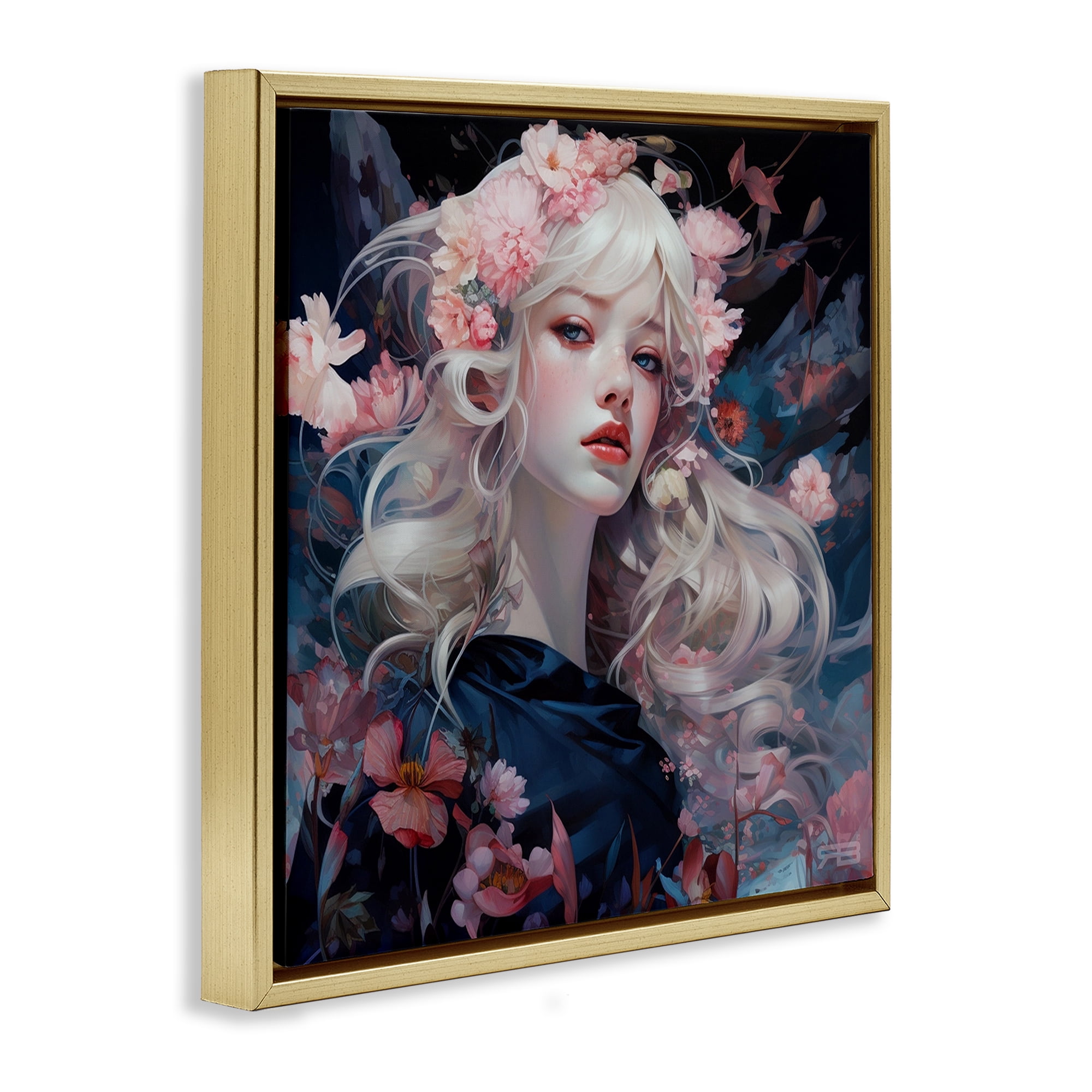 Stupell Industries Delicate Florals Portrait People Painting Gold Floater Framed Canvas Art Print Wall Art, 25 x 25
