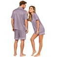 thumbnail image 4 of Couples Pajamas Matching Sets Silk Satin Short Sleeve Button Down Pjs Sleepwear Satin Pjs Shorts Set Soft Loungewear S-Xxxxl(Women), 4 of 5