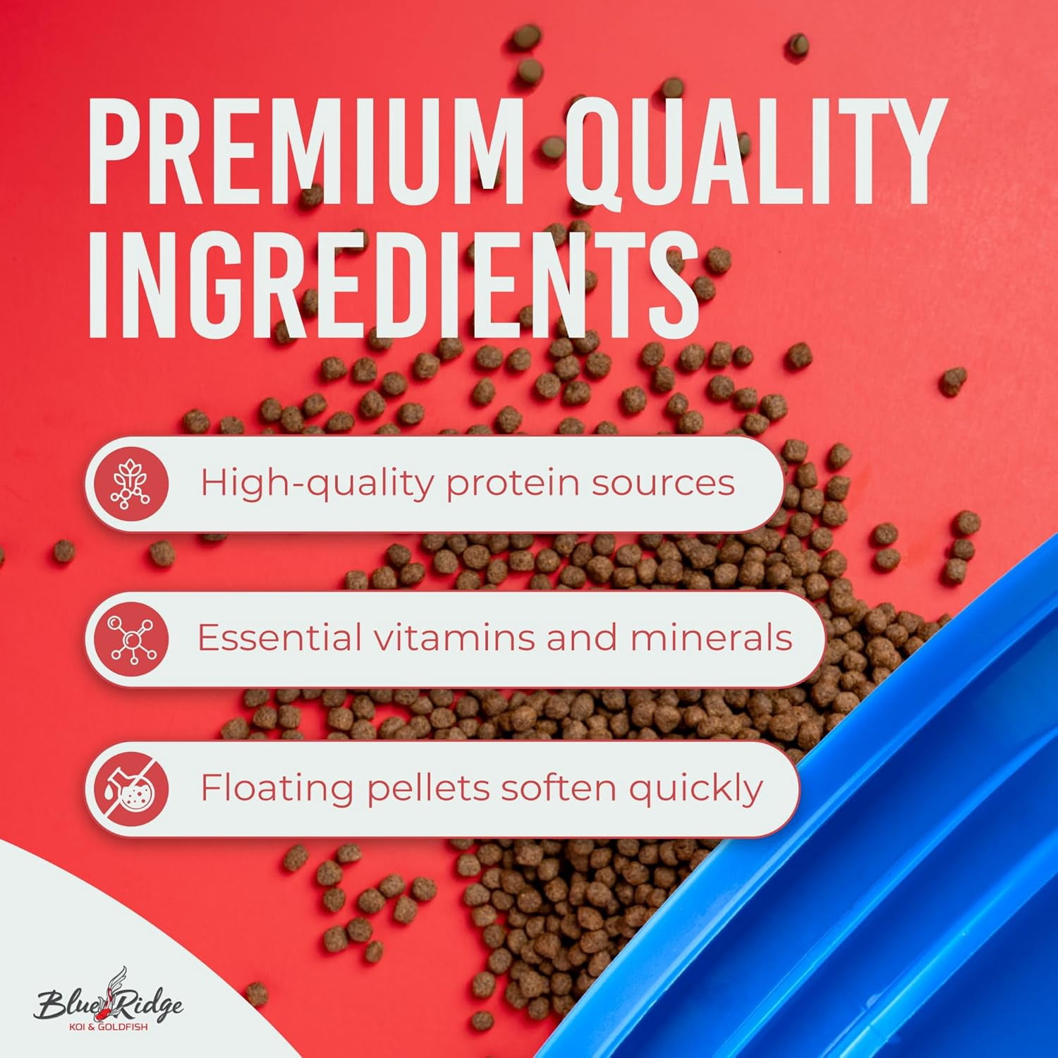 Blue Ridge Koi Fish Food 14lb - Koi Food 3/16” Platinum Pro Formula Goldfish Food, Premium Fish Food for Ponds, Floating Pond Pellets Fish Food