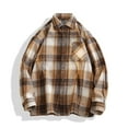 thumbnail image 2 of Men's Button Down Shirts Long Sleeve Fall Casual Striped Collar Loose Top Fashion Lightweight Plaid Tee Men (Coffee XL), 2 of 6