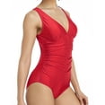 thumbnail image 4 of LIORA Women’s One Piece Swimsuits V Neck Swimwear Ruched Tummy Control Bathing Suit US Medium, Red, 4 of 6
