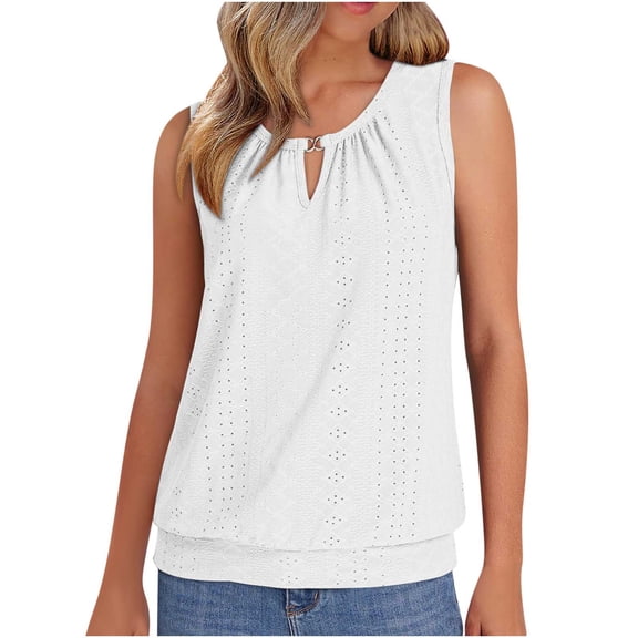 HAiming Womens Tank Tops V Neck Dressy Casual Sleeveless Camisole Eyelet Shirts Summer Solid Color Loose Blouses