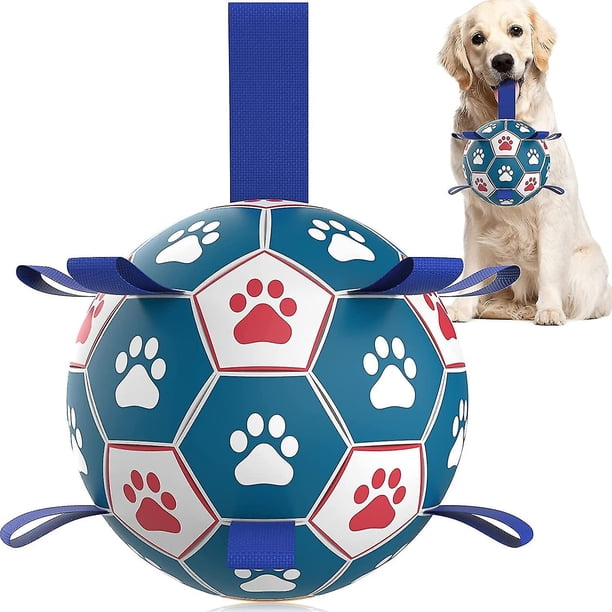 Pelota de fútbol de juguetes para perros con lengüetas de agarre. Juguetes interactivos para perros para tira y afloja