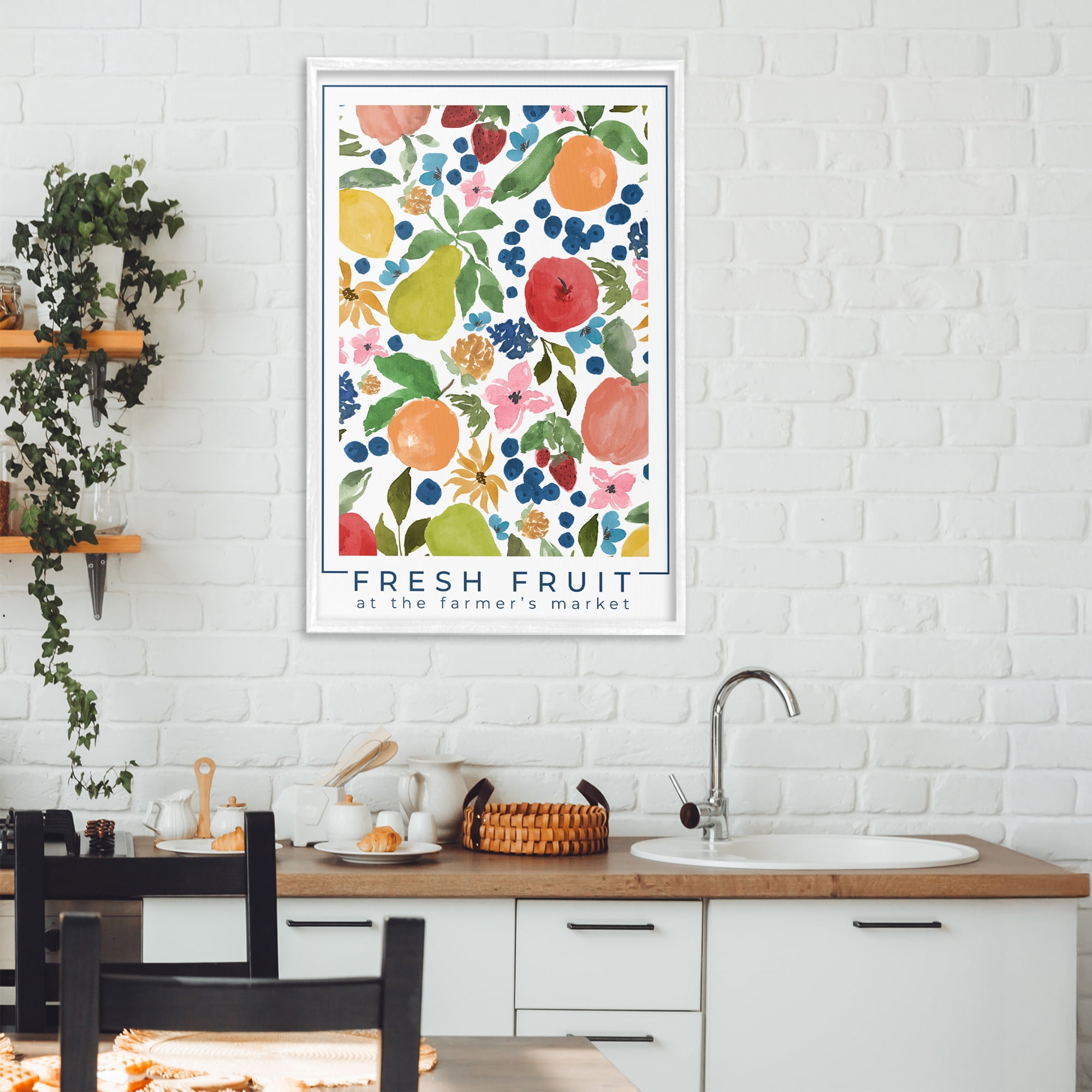 Stupell Industries Fresh Fruit Market Pattern White Framed Giclee Art, design by Lucille Price
