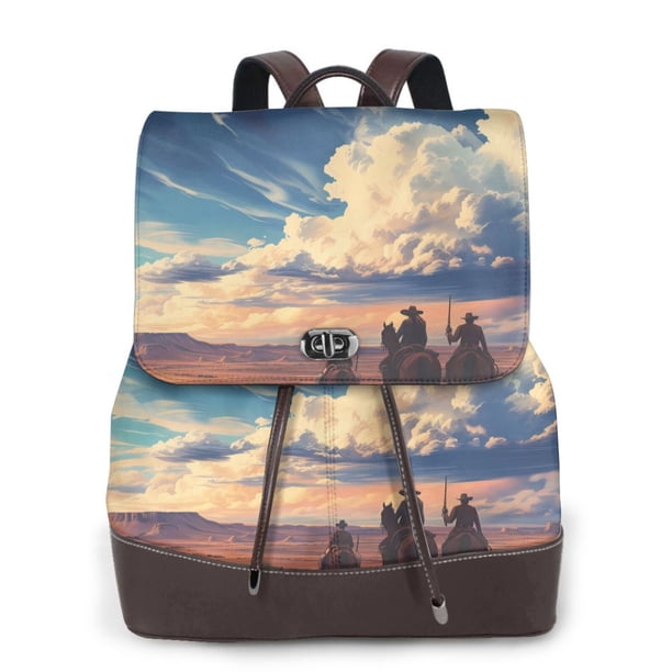 Easygdp Western Desert Cloud Cowboy Mochila de Cuero para Mujeres, Bolso de Hombro, Bolsos de Mano de Moda para Trabajo y Viajes