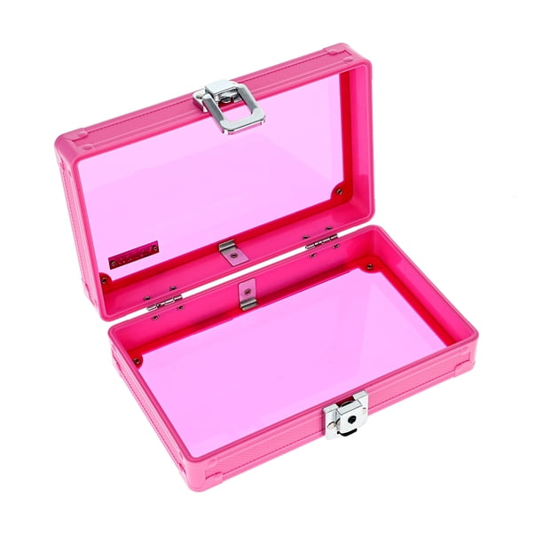 Vaultz Locking Pencil Box Pink Acrylic with Key Lock for