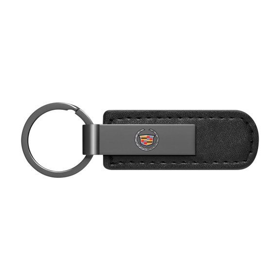 iPick Image for Cadillac Logo Black Chrome Metal Plate Black PU Leather Key Chain, Official Licensed