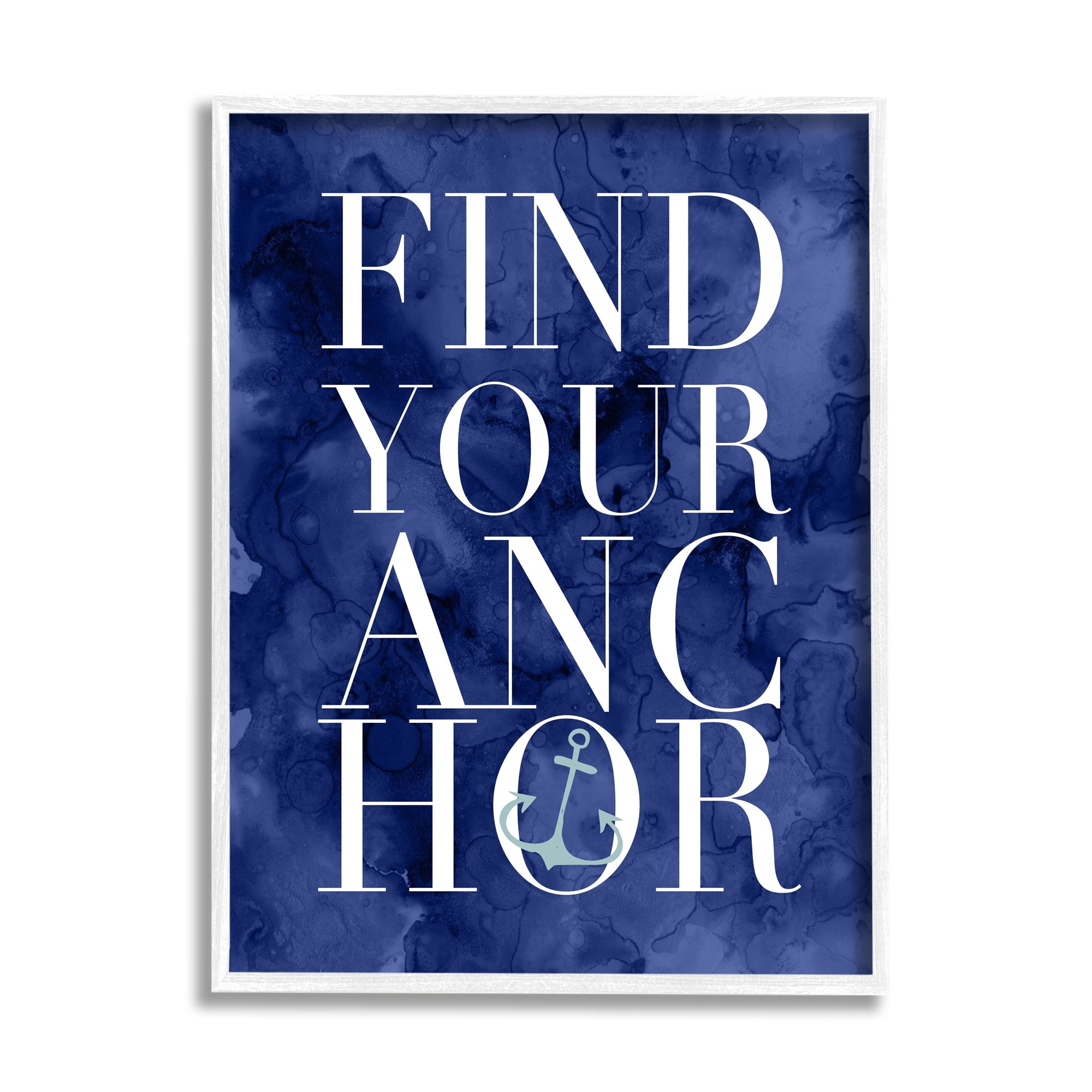 Stupell Industries Find Your Anchor Ocean Theme Anchor Text Graphic Art White Framed Art Print Wall Art, Design by Daphne Polselli
