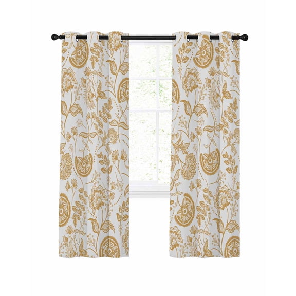 Ginger Pastoral Flowers Blackout Curtains for Bedroom Living Room, Farmhouse Pattern 63 In Long Thermal Insulated Room Darkening Drapes Grommet Window Treatments, 42 x 63 In