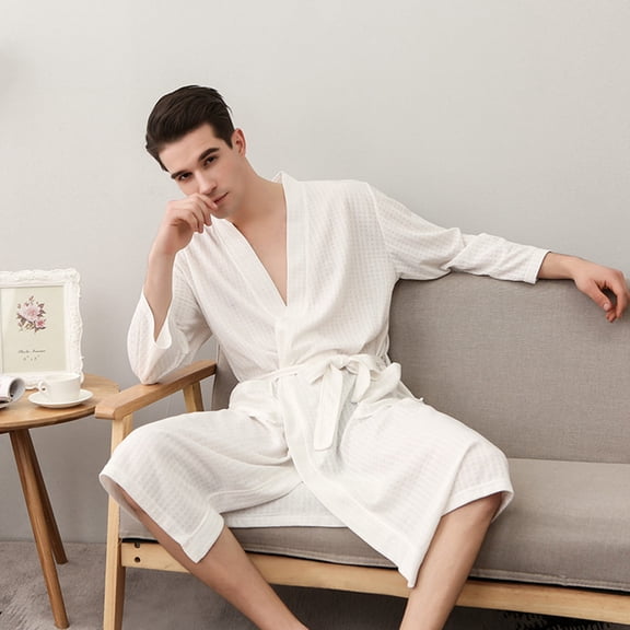 OATIPHO 1Pc Breathable Polyester Home Wear White Bathrobe Practical Loose Fit Nightclothes for Home