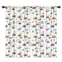 Blackout Kids Curtains,Cartoon Construction Vehicles Triangles Childrens Insulated Curtains Set Of 2,Bedroom Essentials,Toddler Room Decor 42"x84"