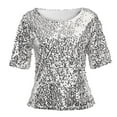 thumbnail image 6 of T Shirts For Women Trendy Sequins Sparkle Coctail Party Top Blouse Crop Tops Shirt Tshirts, 6 of 8
