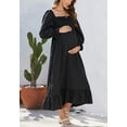 thumbnail image 2 of Solid Color Square Neck Shirred Maxi Dress Above Ankle Length Black Small, 2 of 3