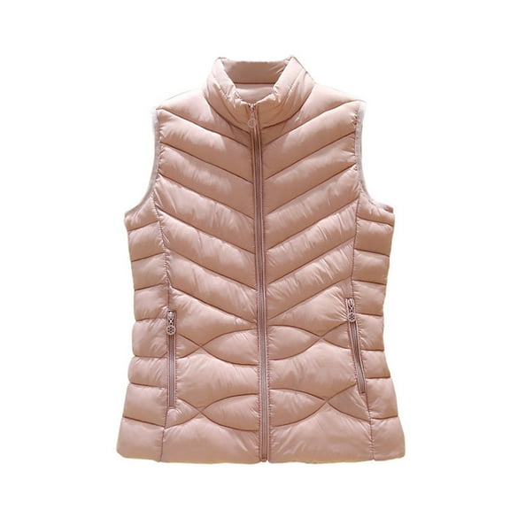 Women's Warm Vests Solid Color Full Zip Sleeveless Tops Lightweight Thickened Thermal Outerwear Vest with Pocket Pink XXXXXL
