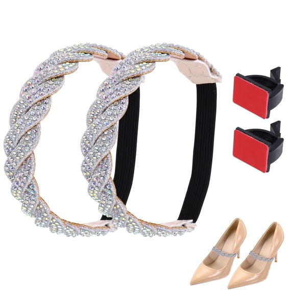 Uxcell 2 Pairs High Heels Shoe Straps, Rhinestone Elastic Shoe Straps Heels Detachable Ankle Straps Replacement Shoelace Crystal for Women Loose Slippers Sandals, Silver Gradient Silver