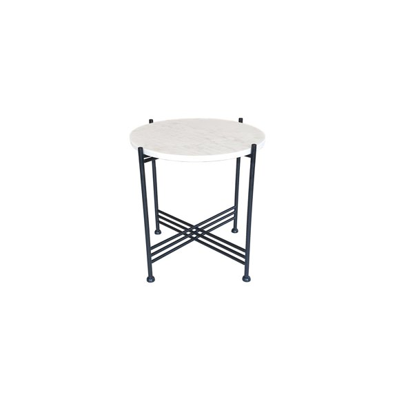 Nordic Haven Marble Top Accent Table - 16"Dia. x 16.5"H - White/Black - Stylish Marble Accent Table with Open Base for Contemporary Living