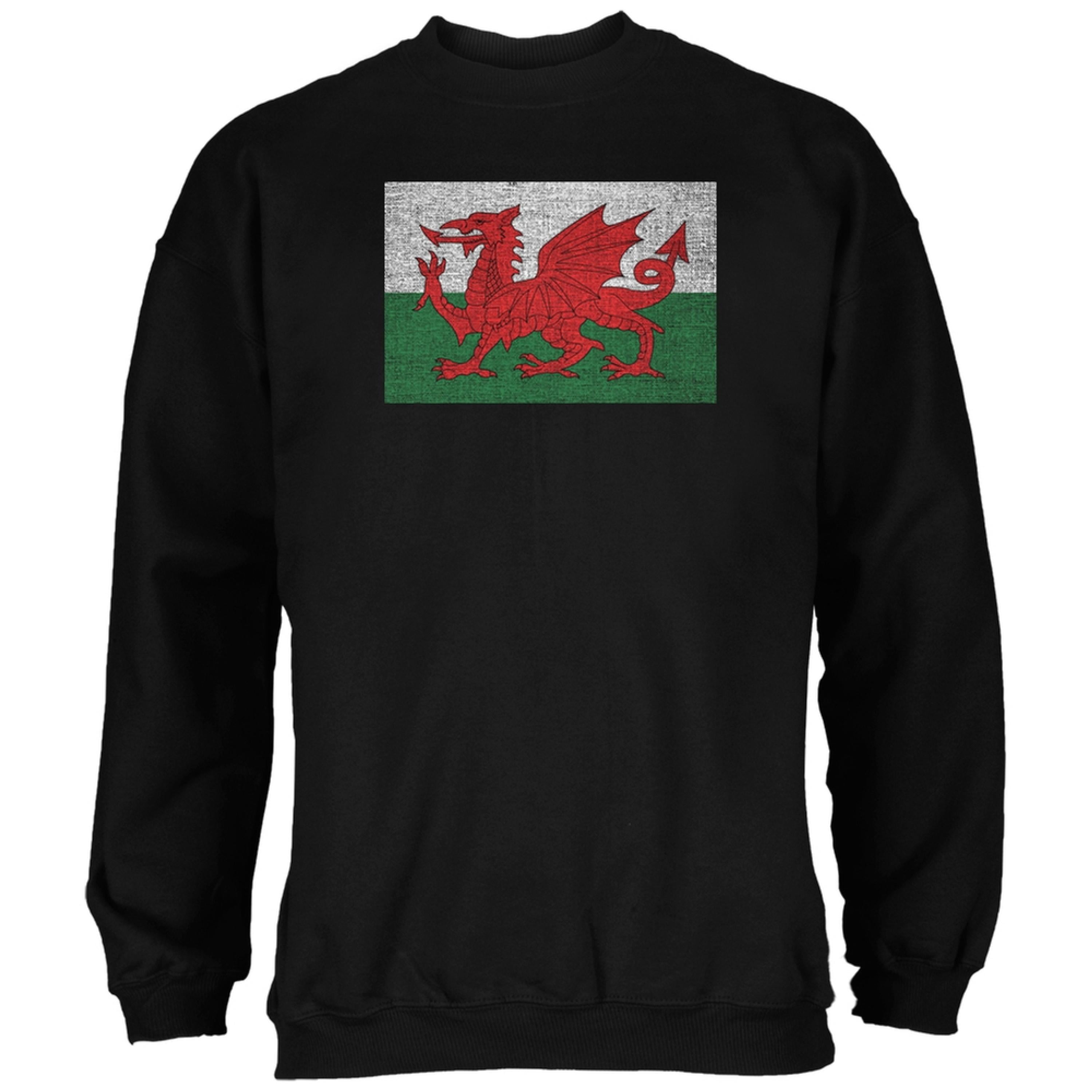 Welsh Flag Distressed Black Adult Sweatshirt