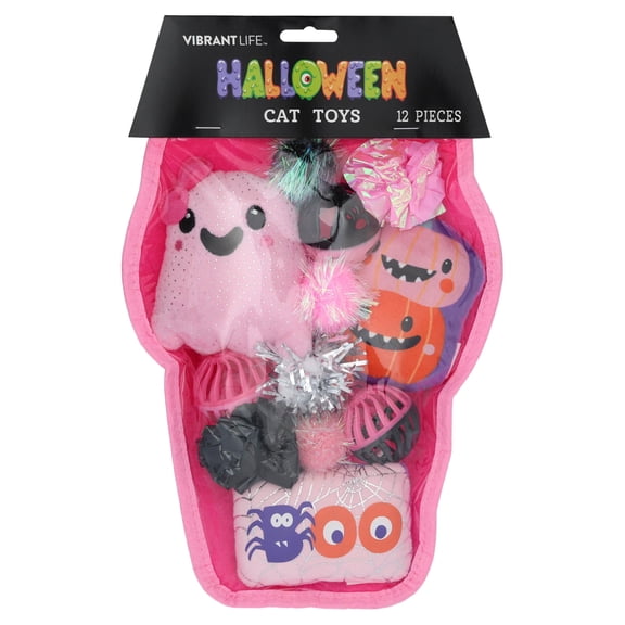 Vibrant Life Halloween Assorted Ghost Cat Toys, 12 Pieces