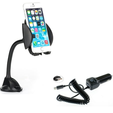 Windshield Dash Car Mount w Type-C 3.1A Charger Z2E for Nokia 7.1, 8, 3.1 Plus - OnePlus 5T, 6