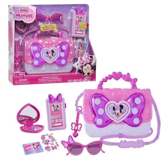 Disney Junior Minnie Mouse Bowfabulous Bag Set, 7-piece, Pretend Play, Kids Toys for Ages 3 Up
