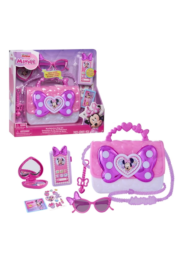 Disney Junior Minnie Mouse Bowfabulous Bag Set, 7-piece Dress Up and Pretend Play Toy Purse, Kids Toys for Ages 3 Up