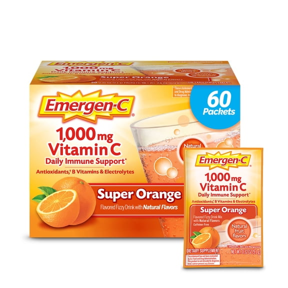 Emergen-C 1000Mg Vitamin C Powder for Immune Support Super Orange - 60 Count (pack of 2)