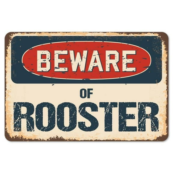 SignMission  Beware of Rooster Rustic Sign
