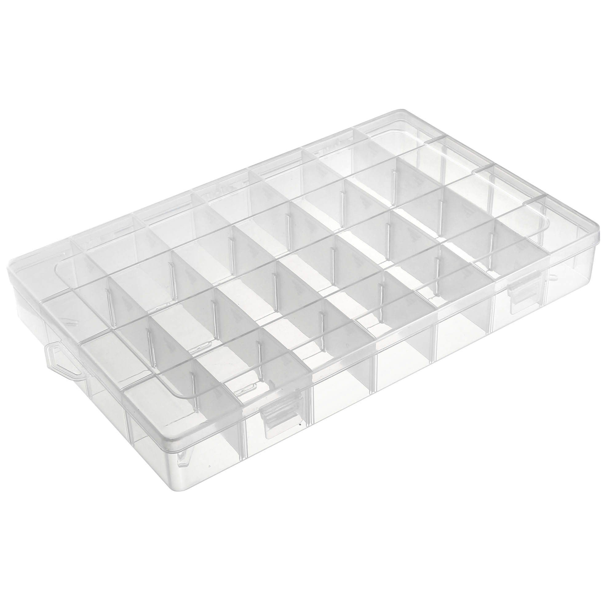 Component Storage Box PP Adjustable 28 Grids Clear White 345x215x48mm