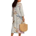 thumbnail image 2 of DISNIMO Dragonfly Flower Print Womens Summer Casual Maxi Dress Linen Style V Neck Dresses 3/4 Sleeve Loose Shift Dress Fashion Long Dresses, 3XL, 2 of 6