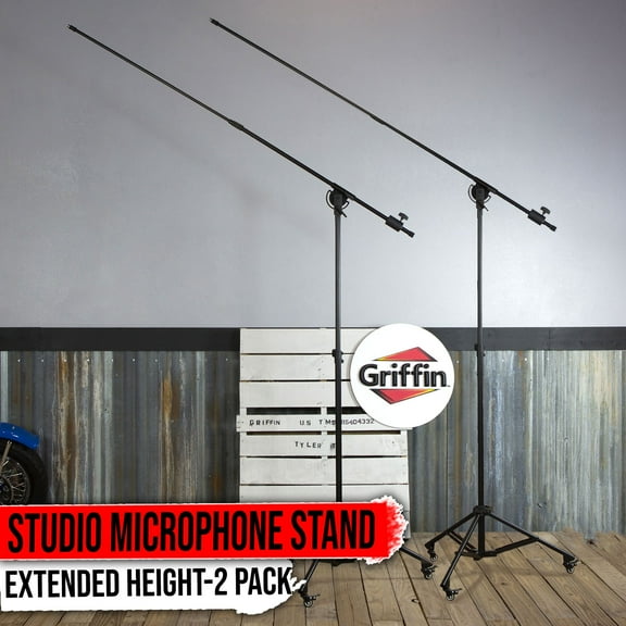 Recording Studio Microphone Stands on Casters - Tall Telescoping Boom Arm Mount