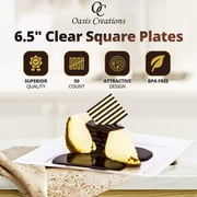 Oasis Creations Clear Square Plates Set 6.5 - 50 count - Premium Hard Clear Disposable Plastic - Disposable and Reusable - Salad Plate - Appetizer Plate - Dessert Plate - Party Plate Set