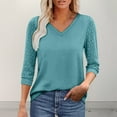 thumbnail image 2 of Mikilon Women Casual V-Neck Shirts Slim Waist Solid Color 3/4 Sleeve Top/Blouses, 2 of 9