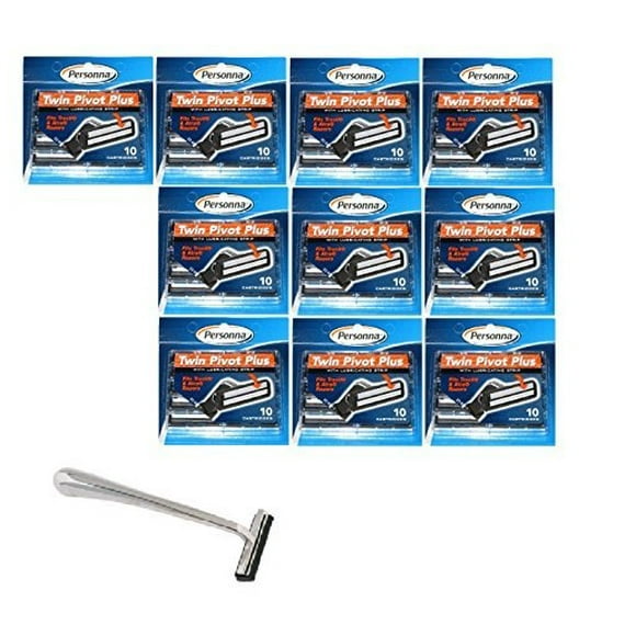 Trac II Chrome Handle + Personna Twin Pivot Plus Razor Cartridges w/ Lubricating Strip for Atra & Trac II Razors 10 ct. (Pack of 10)