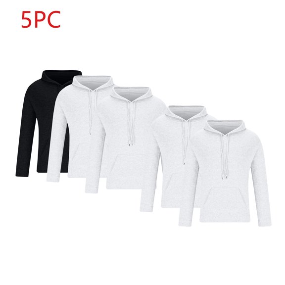 5 Pack Mens Hoodies & Sweatshirts Spring Pullover Hoodie Boys Basic Solid Multipack Long Sleeve Sweatshirt Shirts with Front Pocket