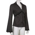 thumbnail image 2 of Negro L 2021 Moda Mujer Calle Chica Caliente Retro Empalme De Encaje A Rayas Camisa A Rayas Negras Chaqueta De Una Sola Fila Con Dos Botones En La Cintura Con Cuello En V Top Informal, 2 of 8