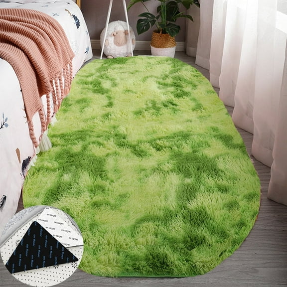 FUDAKUNA Soft Fluffy Area Rugs Oval 39 x 63inch Green Fuzzy Plush Shaggy Carpet for Bedroom Living Room Nursery
