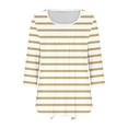 thumbnail image 6 of aidice Shirts for Women Round Neck 3/4 Sleeve Ruched Striped Casual Comfy Fitting Curved Hem T Shirts, 6 of 6