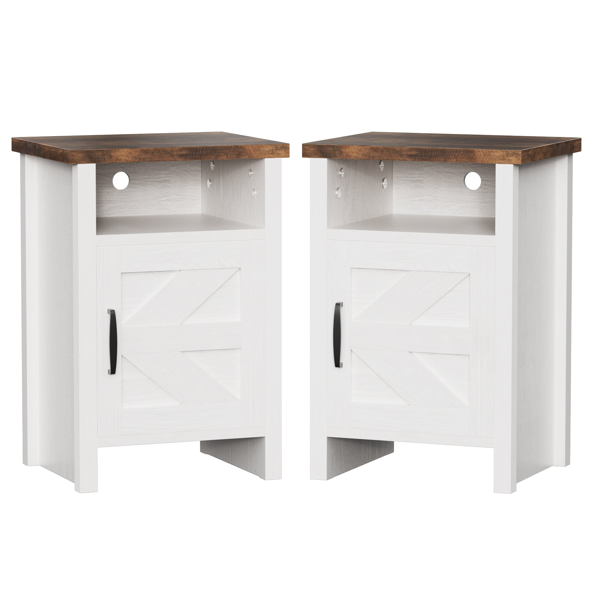 Vineego Nightstand Set of 2 Farmhouse Nightstand with Storage Shelves Bedside Tables End Table for Bedroom Modern Wood Side Table Living Room,White