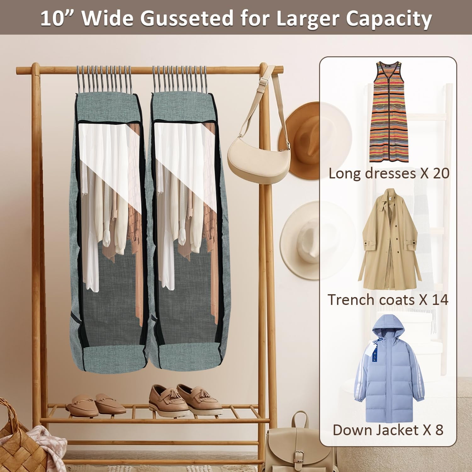 Garment Bags for Hanging Clothes, Large Breathable Garment Bag for Closet Storage with Gusseted, Clear Clothing Storage Cover for Dress Sweater with Double Zipper, Grey
