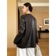 thumbnail image 5 of Elegante abrigo de piel de oveja con cuello en V para mujer, tendencia primavera otoño 2024, chaquetas blazer de cuero genuino casuales simples de alta gama, 5 of 5