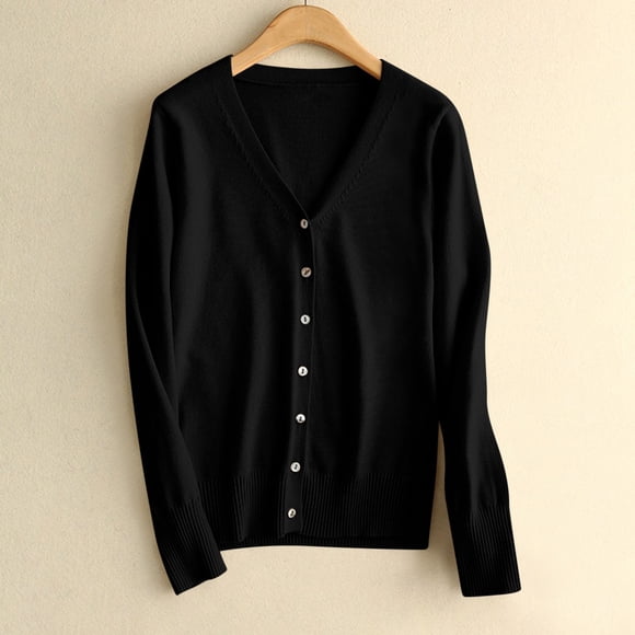 Pisexur Sweaters for Women Soft and Comfortable Sweater,Women's New Spring And New Women's Sweater Cardigan-neck Long Sleeve Plus Oversize Women's Cardigan Knitted Outer Black,3XL