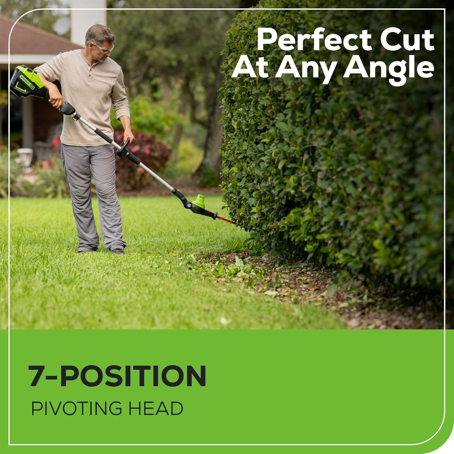 Greenworks 60V 20" Brushless Cordless Battery Powered Pole Hedge Trimmer, 2.0Ah Battery and Charger Included