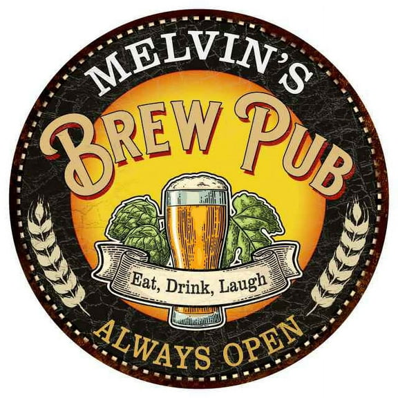 MELVIN'S Beer Pub Man Cave Metal Sign Home Decor 14 inch Round 100140025327