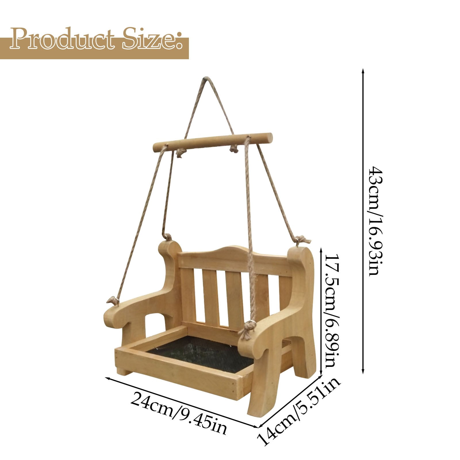 Wooden Swing Chair Bird Feeder, No Mess Bird Feeder, Swing Wild Bird Feeder Stand for Outside, Bird Cage Feeder, Whimsical Hanging Feeding Station for Garden Attracting Wild Birds 1Pcs