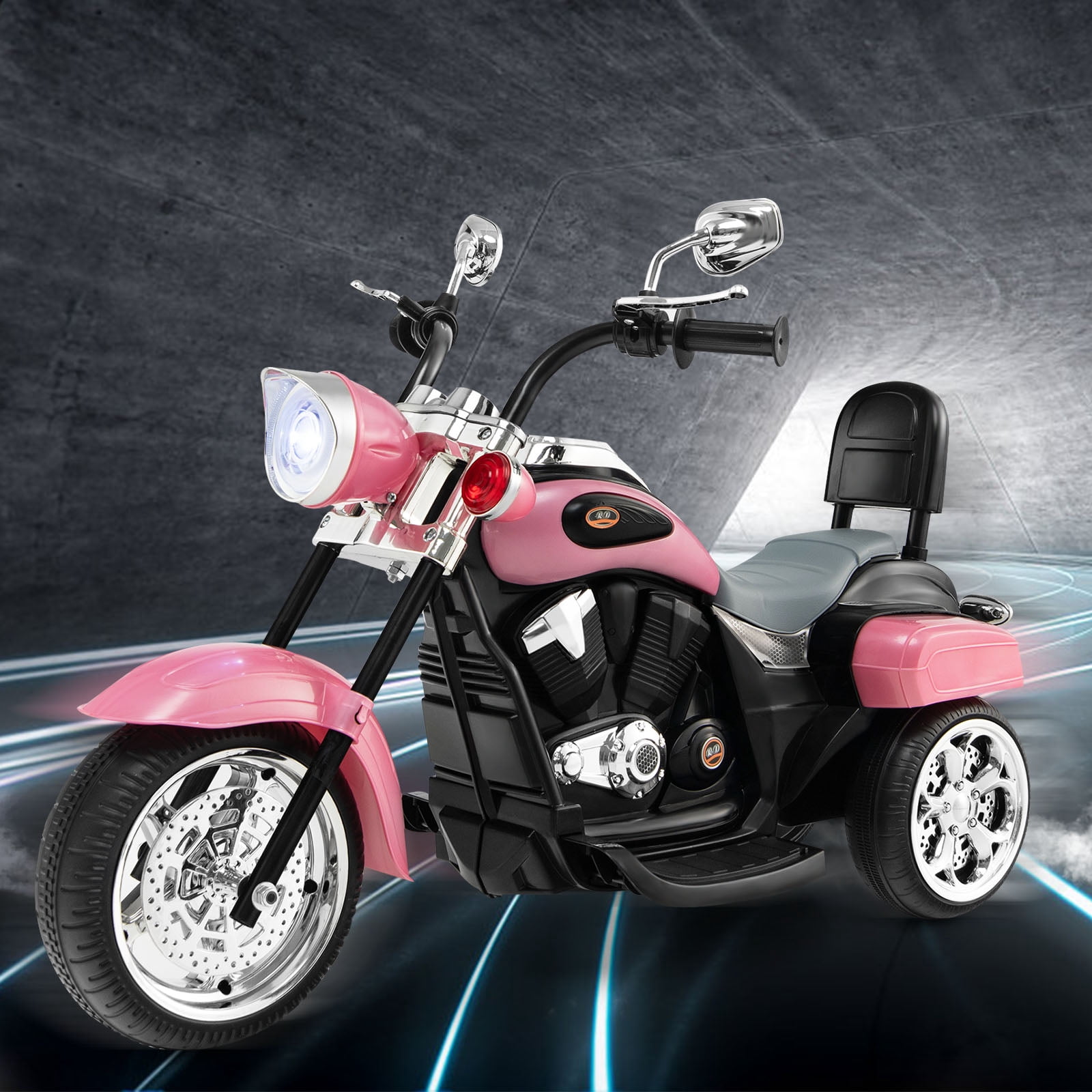Infans 6V Kids Ride On Chopper Motorcycle 3 Wheel Trike with Headlight and Horn Pink